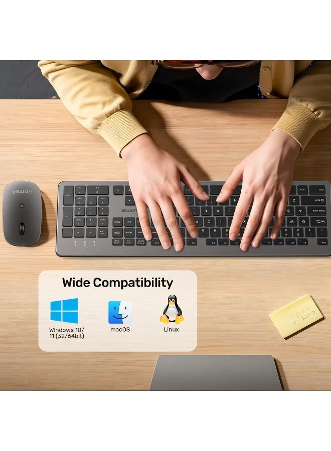 يوني تيك SlimDuo 2.4G Wireless Keyboard & Mouse Combo – Silent, Ergonomic, 10m Range, Adjustable DPI (English/Arabic) - Image 3